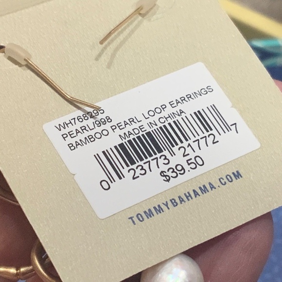 TOMMY BAHAMA EARRINGS NWT Gold BAMBOO LOOP⭐️GENUINE FRESHWATER PEARLS - PIERCED - Picture 10 of 10